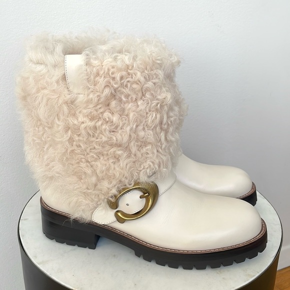 NEW COACH LEIGHTON LEATHER ANKLE BOOTS CHALK, SZ 7B - Picture 2 of 9